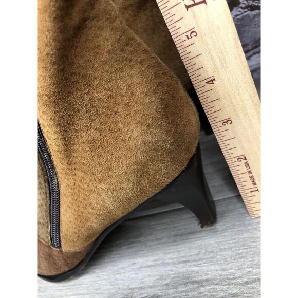 CHIARINI Tan Brown Green Suede Leather Double Sided Zipper Heel Booties Women 40 - Picture 9 of 16
